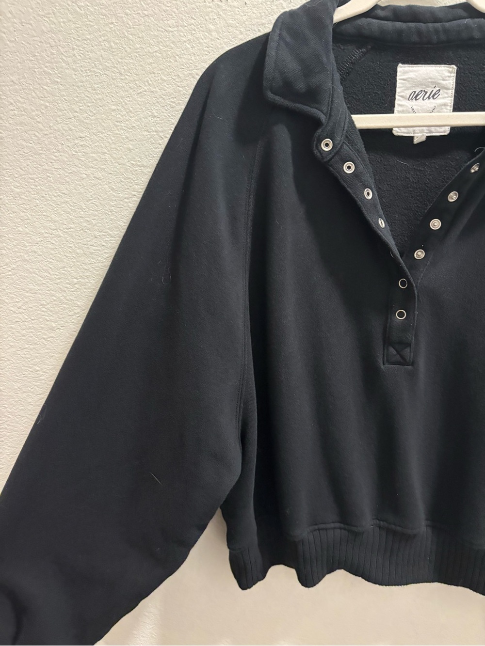 Aerie Black Snap-Front Pullover Sweater, size M - Picture 6 of 6